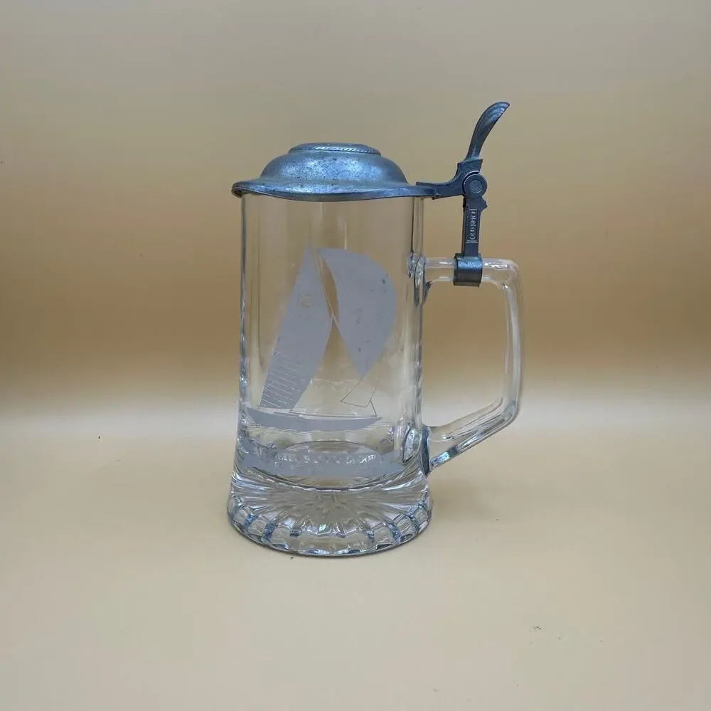 Vtg Old Spice Beer Stein Etched Glass ALWE 12 Meter Racing Sloop Series One